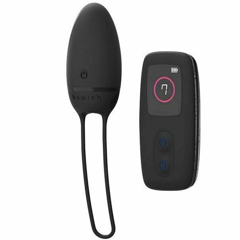 B Swish Bnaughty Premium Unleashed Black A high-quality image of the 7-function cordless remote massaging bullet.