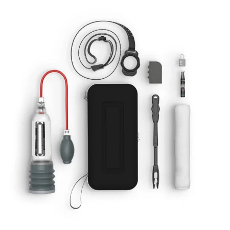 Bathmate Hydroxtreme 9 + Kit Accessories A high-quality image of the Bathmate HydroXtreme9 penis pump.