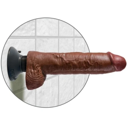 King Cock 25.5 cm Vibrating Cock With Balls - Brown A high-quality image of the King Cock Vibrating Cock.