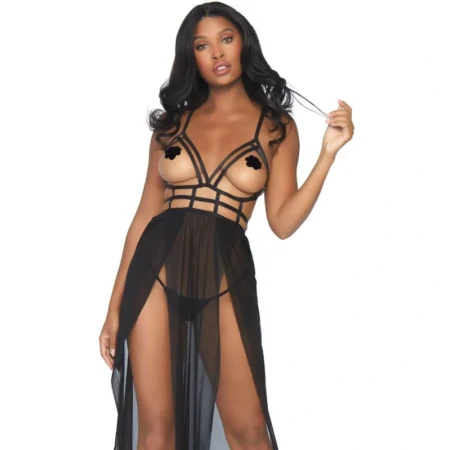 Leg Avenue Cage Maxi Dress And Thong S/m. Unleash your allure with the Cage Maxi Dress and Thong from Leg Avenue.