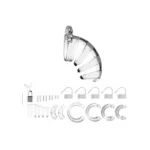 La gabbia di castità trasparente ManCage 02 offre un'esperienza di comfort e sicurezza grazie al design innovativo del brand.