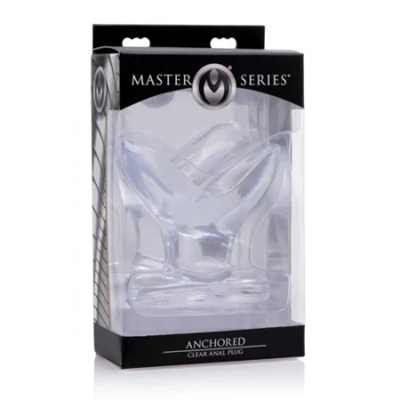Master Series Anchored Clear Anal Plug. Experience intense anal stimulation with the Anchored Clear Anal Plug.