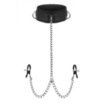 Esplora la sottomissione con il Collare da Sottomissione con Morsetti Capezzoli di Master Series