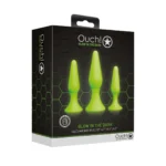 Ouch! Butt Plug Set - Glow in the Dark. Enjoy a unique blend of visual spectacle and sensual pleasure with the Ouch! Glow in the Dark Butt Plug set.
