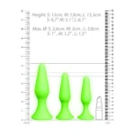 Ouch! Butt Plug Set - Glow in the Dark. Enjoy a unique blend of visual spectacle and sensual pleasure with the Ouch! Glow in the Dark Butt Plug set.