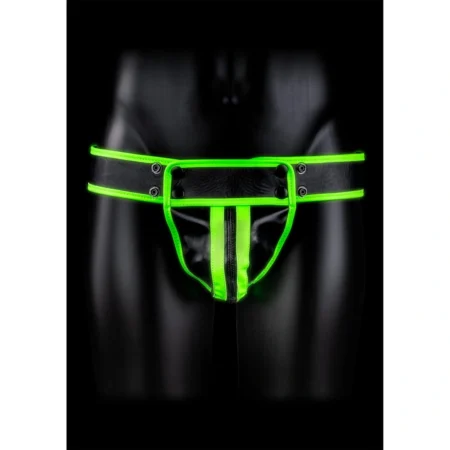 Ouch! Striped Jockstrap Thong- Glow in the Dark (available in Black and Green) Turn heads with the Ouch! Glow-in-the-Dark Striped Jockstrap Thong