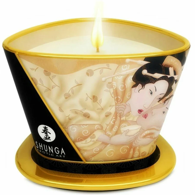 La Mini Caress Candela per Massaggi di Shunga trasforma l'atmosfera con un delizioso olio da massaggio alla vaniglia.