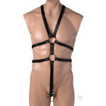Strict Body Harness Featuring three adjustable straps and two cock rings