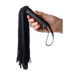 Strict Pleather Pleasure Mini Flogger A high-quality image of the handmade leather flogger.