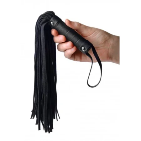 Strict Pleather Pleasure Mini Flogger A high-quality image of the handmade leather flogger.
