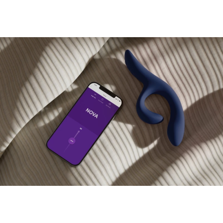 Close-up of We-Vibe Nova 2 flexible external arm and ergonomic handle with We-Connect app control