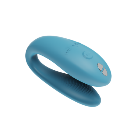 We-Vibe Sync Go Turquoise couples vibrator with travel case, body-safe silicone, app controlled