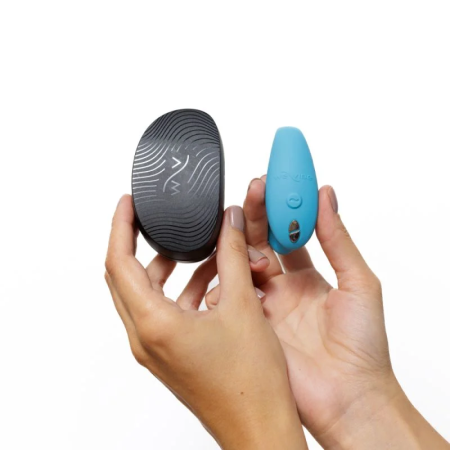 Close-up of We-Vibe Sync Go wearable C-shape couples vibrator for clitoral and G-spot stimulation during sex