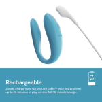 Close-up of We-Vibe Sync Go wearable C-shape couples vibrator for clitoral and G-spot stimulation during sex