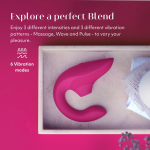 Close-up of Womanizer Blend Pleasure Air stimulation head and separate motor controls for dual stimulation