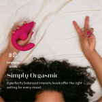 Close-up of Womanizer Blend Pleasure Air stimulation head and separate motor controls for dual stimulation