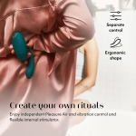 Close-up of Womanizer Duo 2 showing Pleasure Air head, separate controls, and features like Smart Silence and Afterglow