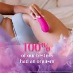 Close-up of Womanizer Enhance showing broad stimulation head and separate controls for Pleasure Air and vibration motors