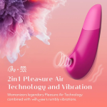 Close-up of Womanizer Enhance showing broad stimulation head and separate controls for Pleasure Air and vibration motors