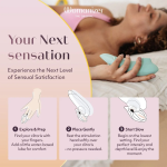 Close-up of Womanizer Next showing stimulation head, controls for Climax Control and Autopilot, and extra stimulator head size