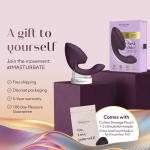 Close-up of Womanizer Next Duo showing 3D Pleasure Air head, separate controls, and features like Climax Control, Smart Silence and Afterglow