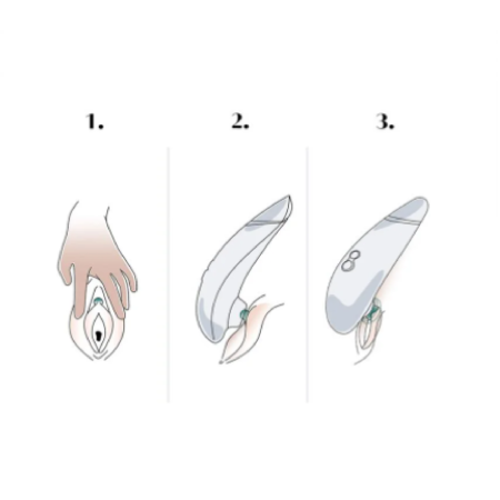 Close-up of How to Use Womanizer Starlet 3 showing two-button controls, magnetic USB charging pins and waterproof IPX7 design